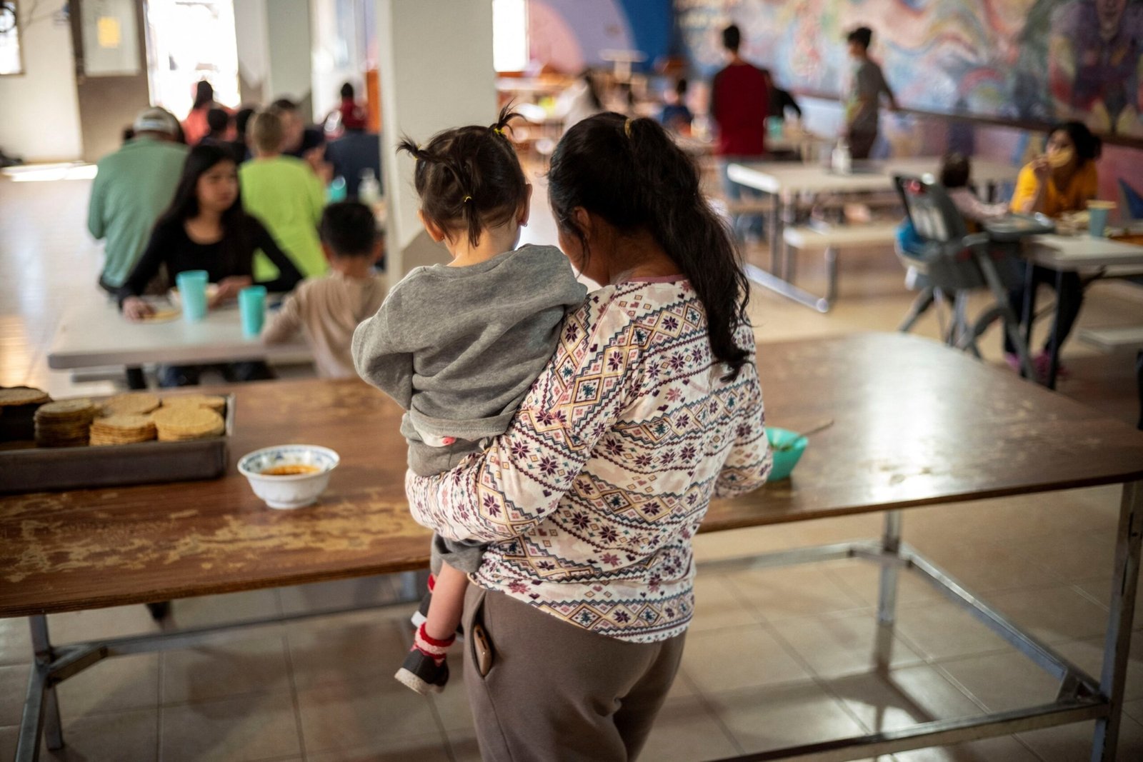 Photo: Migrants and Asylum Seekers Wait in Line To Receive Lunch at the House of Mercy and all Nations Migrant Shelter, In Nogales, Sonora, Mexico, Feb. 23, 2025.